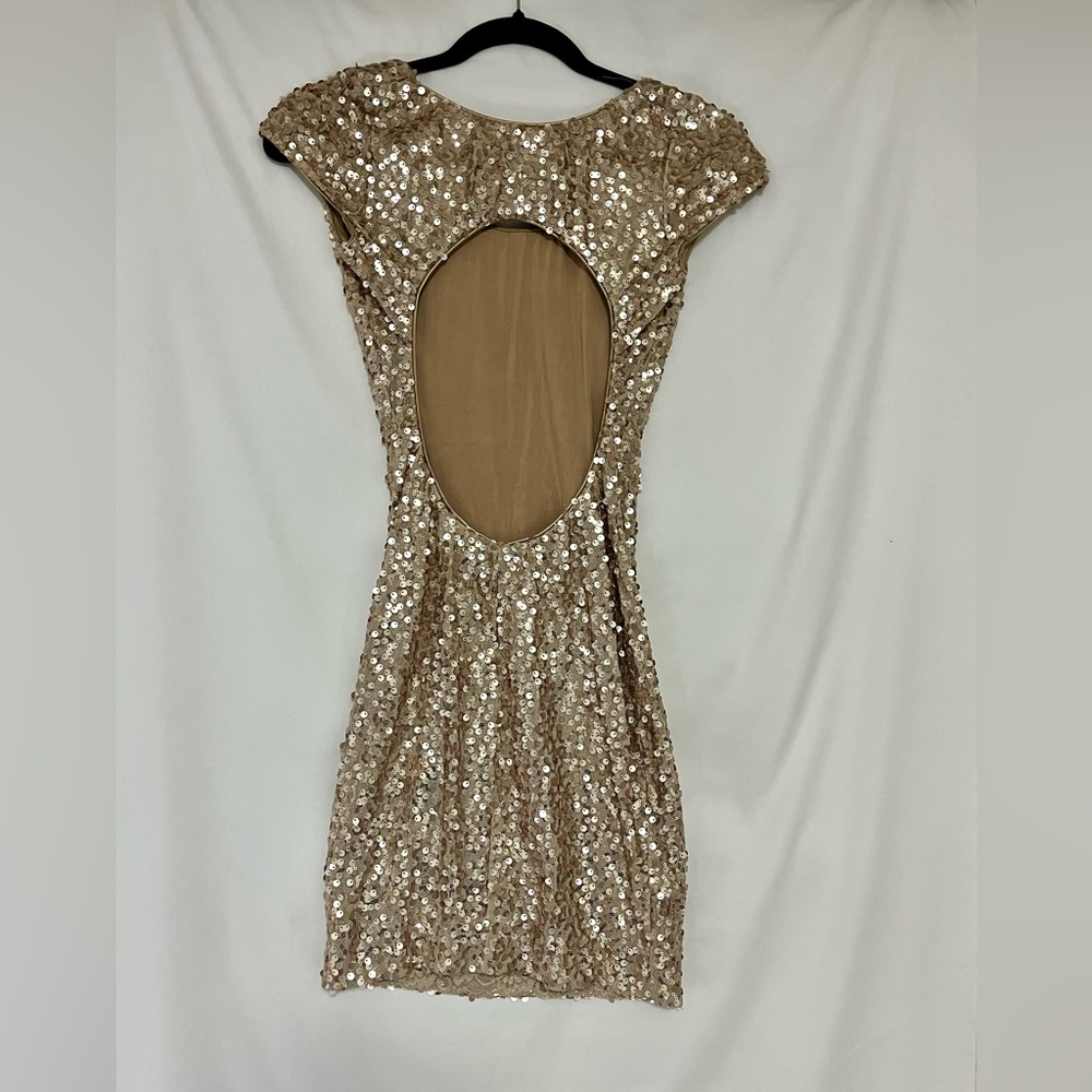 Dress the Population Shimmering Gold Sequin Mini Dress Women’s size XS - Picture 7 of 9